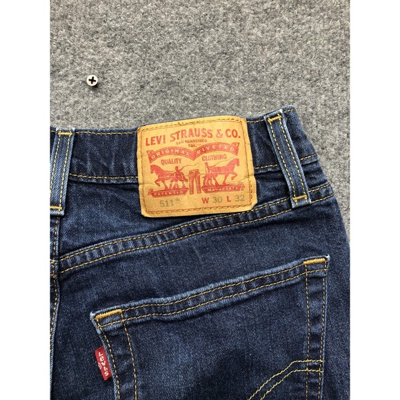 Levis 511 Jeans Mens 30x32 Blue Denim Slim Fit Tapered Leg Classic Dark Wash - Picture 6 of 7